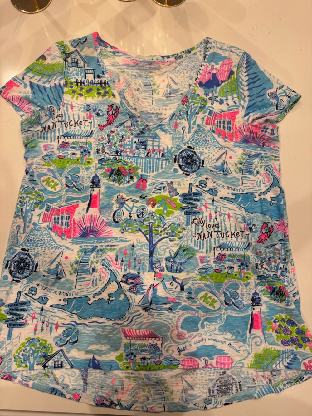 Lilly Pulitzer Blue Multicolor Nantucket V-Neck Tee
